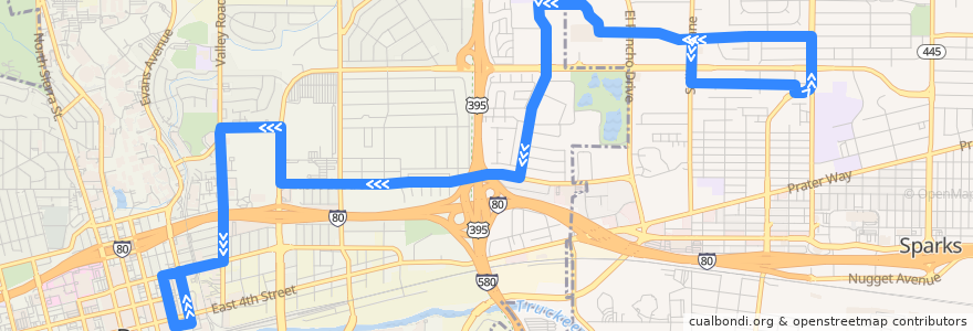 Mapa del recorrido RTC Route 2s Ninth/Silverada de la línea  en Washoe County.