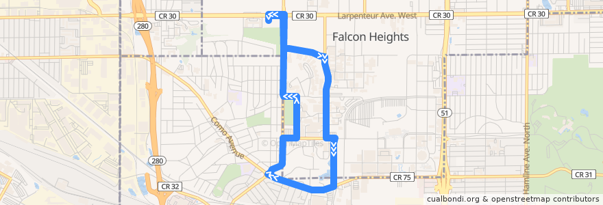 Mapa del recorrido Campus Shuttle 124 St. Paul Circulator de la línea  en Ramsey County.