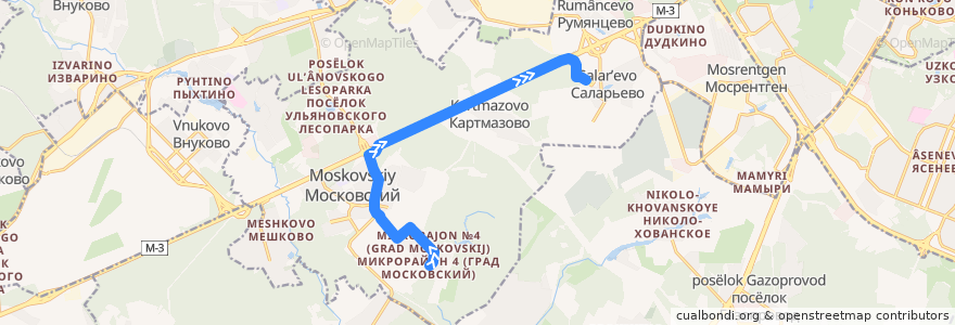 Mapa del recorrido Автобус 863: Град Московский — Станция метро "Саларьево" de la línea  en поселение Московский.