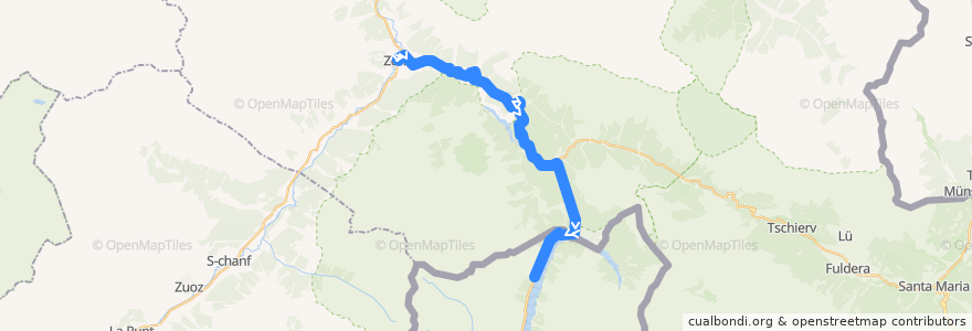 Mapa del recorrido Zernez - Livigno de la línea  en Zernez.