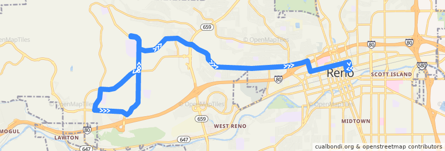 Mapa del recorrido RTC Route 4 West Seventh de la línea  en Reno.