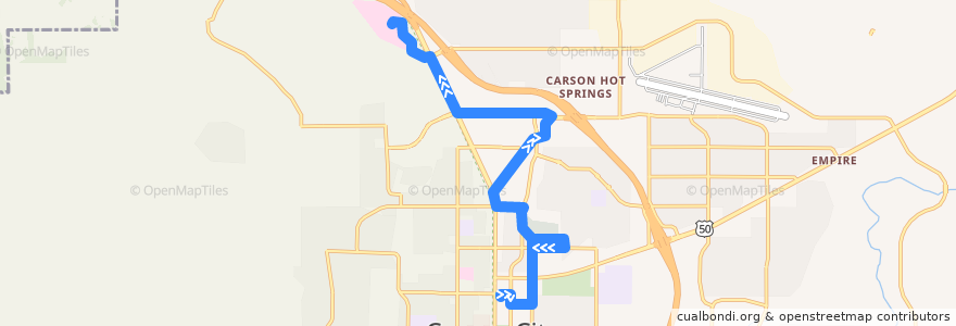 Mapa del recorrido Jump Around Carson Route 1 North Carson Area (outbound) de la línea  en Carson City.