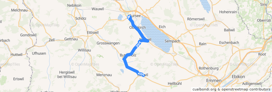 Mapa del recorrido Bus 62: Ruswil, Rottalcenter -> Sursee, Bahnhof de la línea  en Luzern.