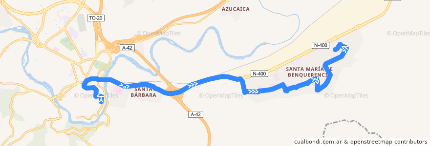 Mapa del recorrido Línea 62: Zocodover → Santa María de Benquerencia (Sur) de la línea  en Toledo.