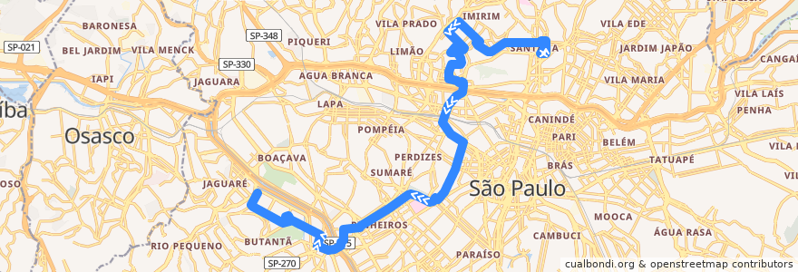 Mapa del recorrido 177H-10 Butantã-USP de la línea  en San Pablo.