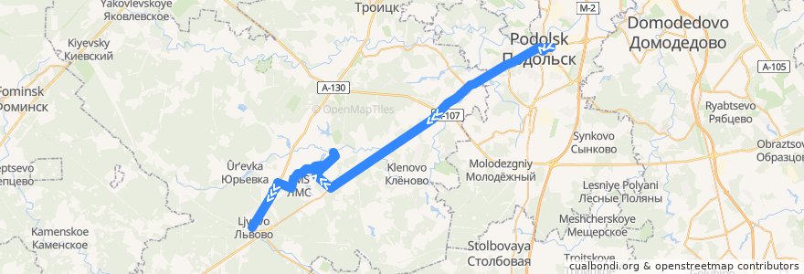 Mapa del recorrido Автобус №1036: Подольск - Львово de la línea  en Троицкий административный округ.