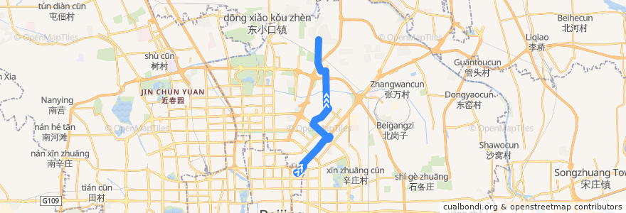 Mapa del recorrido Bus 975: 东直门外 => 后沙峪城铁 de la línea  en 朝阳区.