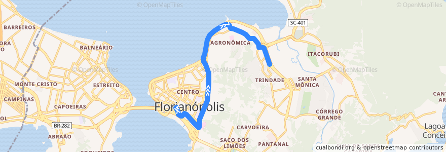 Mapa del recorrido Ônibus 133: Agronômica via Mauro Ramos, TICEN => TITRI de la línea  en Florianópolis.