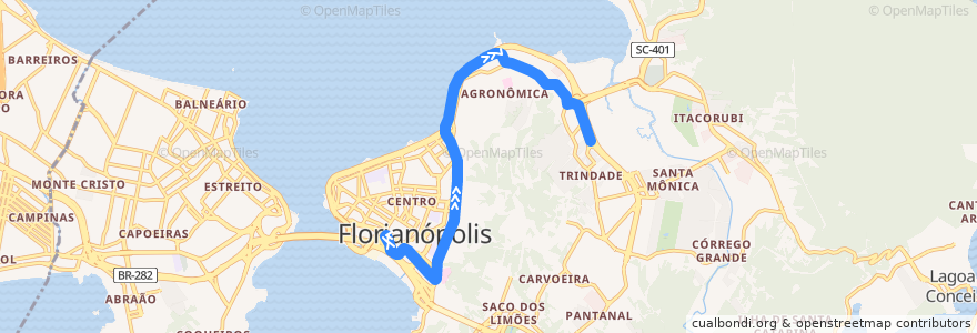 Mapa del recorrido Ônibus 133: Agronômica via Mauro Ramos, TICEN => TITRI de la línea  en 플로리아노폴리스.