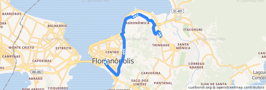 Mapa del recorrido Ônibus 133: Agronômica via Mauro Ramos, TITRI => TICEN de la línea  en فلرینو پولیس.