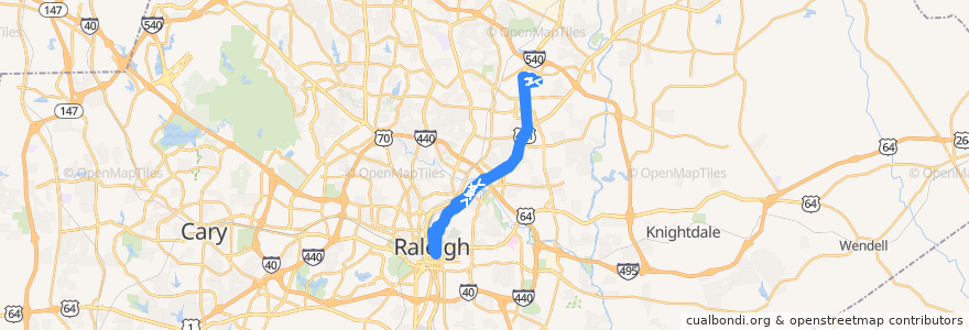 Mapa del recorrido GoRaleigh 1 Capital de la línea  en Raleigh.
