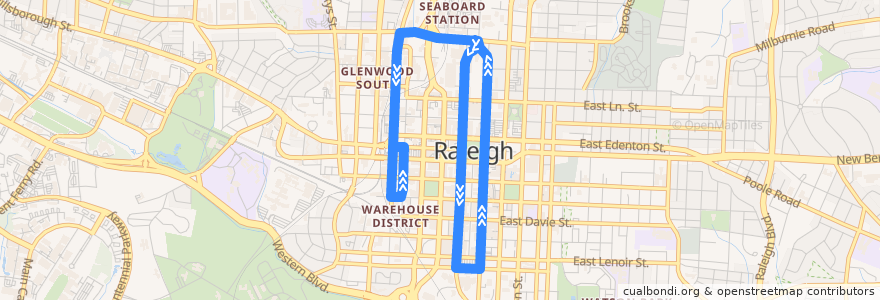 Mapa del recorrido GoRaleigh R-Line de la línea  en Raleigh.