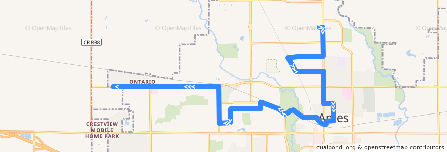 Mapa del recorrido #2 Green West de la línea  en Ames.