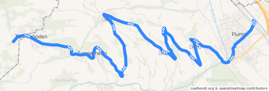 Mapa del recorrido Bus 441: Flums, Bahnhof => Flumserberg, Kabinenbahn de la línea  en Wahlkreis Sarganserland.