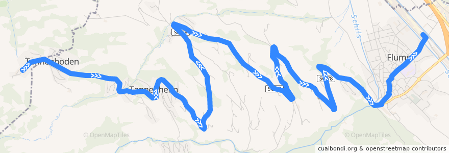 Mapa del recorrido Bus 441: Flumserberg, Kabinenbahn => Flums, Bahnhof de la línea  en Wahlkreis Sarganserland.