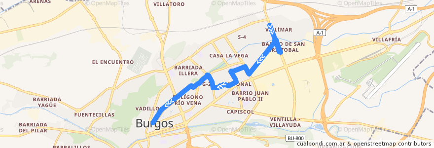 Mapa del recorrido L19: Villimar - Pz España (Pol. Docente) de la línea  en Burgos.