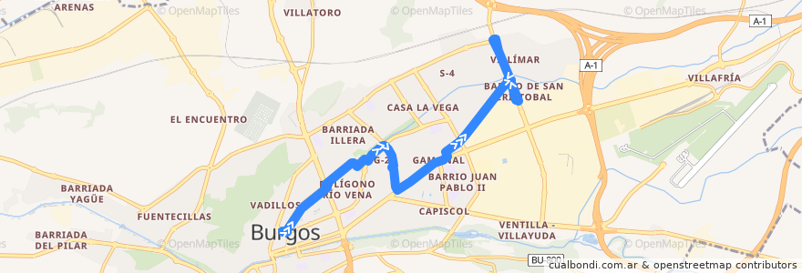 Mapa del recorrido L19: Pza. España -Villimar (Pol. Docente) de la línea  en Burgos.