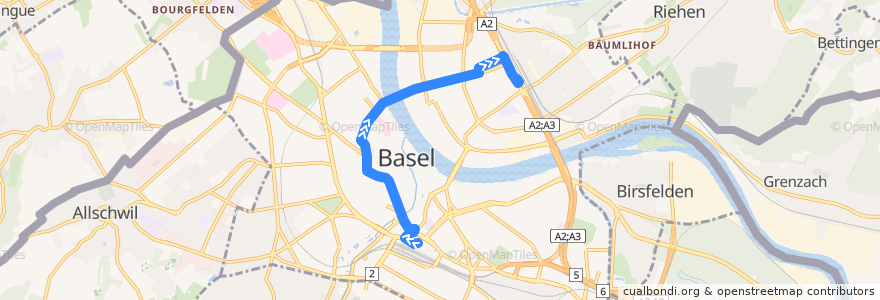 Mapa del recorrido Bus 30: Bahnhof SBB => Badischer Bahnhof de la línea  en Basel.