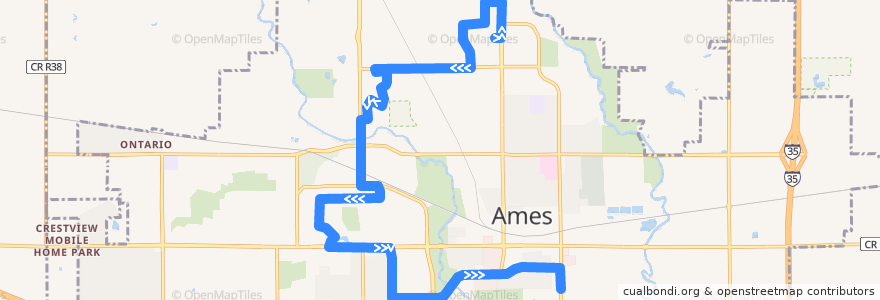 Mapa del recorrido #3 Blue South de la línea  en Ames.