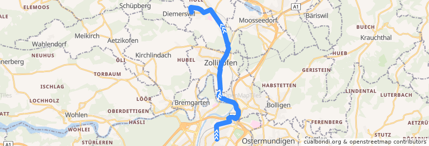 Mapa del recorrido Bus 36: Bern, Breitenrain => Münchenbuchsee, Hüslimoos de la línea  en Verwaltungskreis Bern-Mittelland.