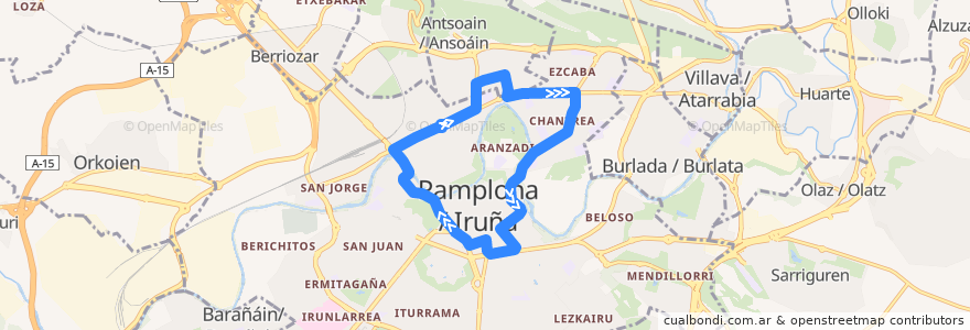 Mapa del recorrido TUC L3 de la línea  en Pamplona/Iruña.