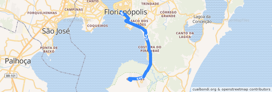 Mapa del recorrido Ônibus 186: Corredor Sudoeste Semidireto, TICEN => Aeroporto de la línea  en Florianópolis.