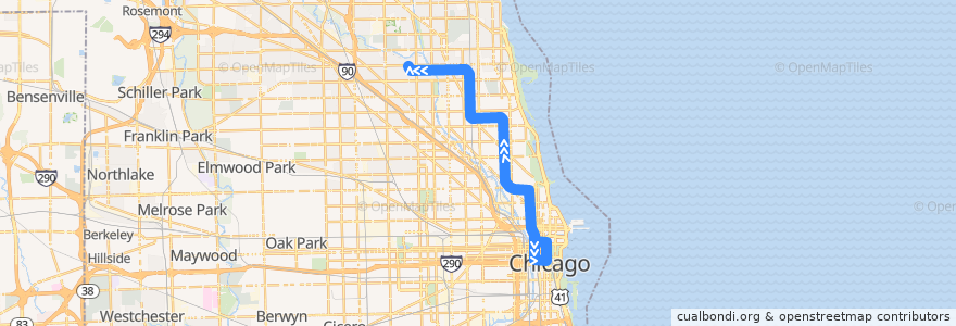 Mapa del recorrido Brown Line to Kimball de la línea  en 시카고.