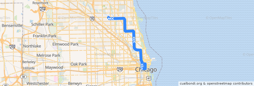 Mapa del recorrido Brown Line to Kimball de la línea  en Chicago.