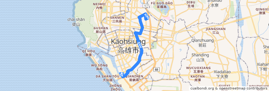 Mapa del recorrido 37路(往程) de la línea  en 高雄市.