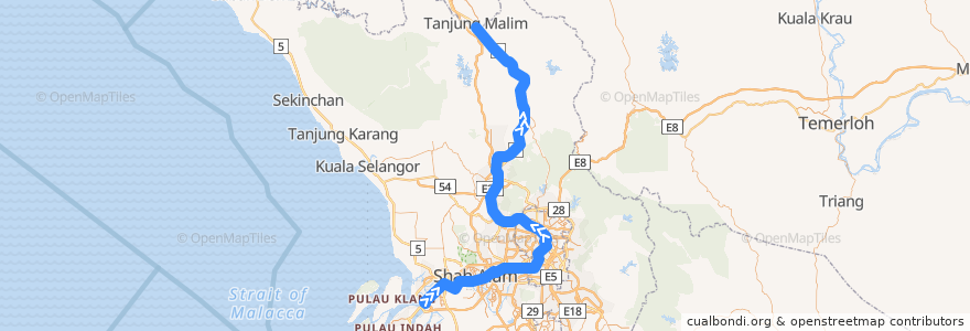 Mapa del recorrido Port Klang Line (northbound) de la línea  en 슬랑오르.