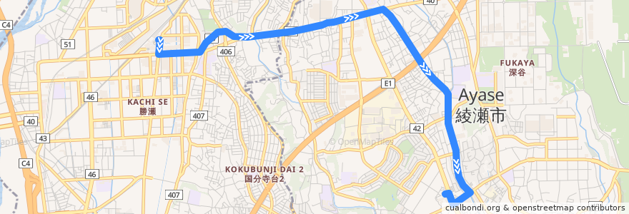 Mapa del recorrido 綾51 de la línea  en Prefettura di Kanagawa.