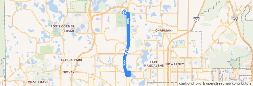 Mapa del recorrido HARTFlex Northdale (route 572) de la línea  en Hillsborough County.