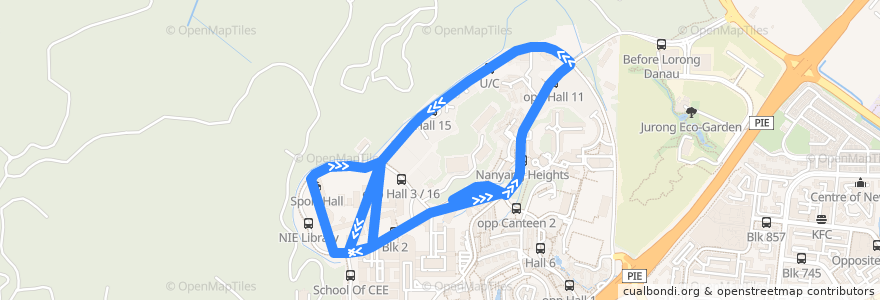 Mapa del recorrido Campus Loop - Red de la línea  en 西南区.