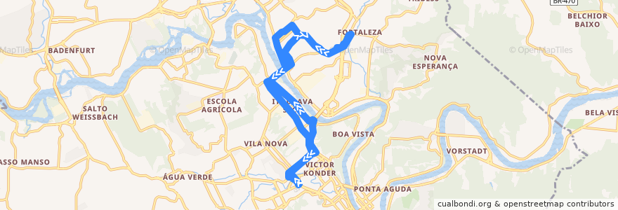 Mapa del recorrido 25 de Julho de la línea  en Blumenau.