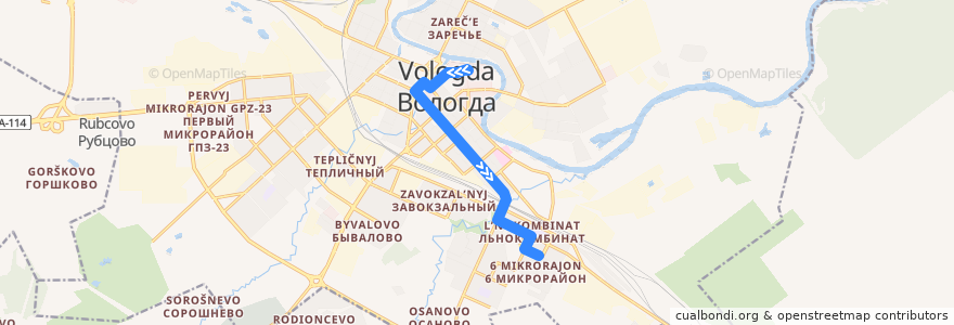 Mapa del recorrido Автобус №17: ВоГТУ - 6 мкр. de la línea  en городской округ Вологда.