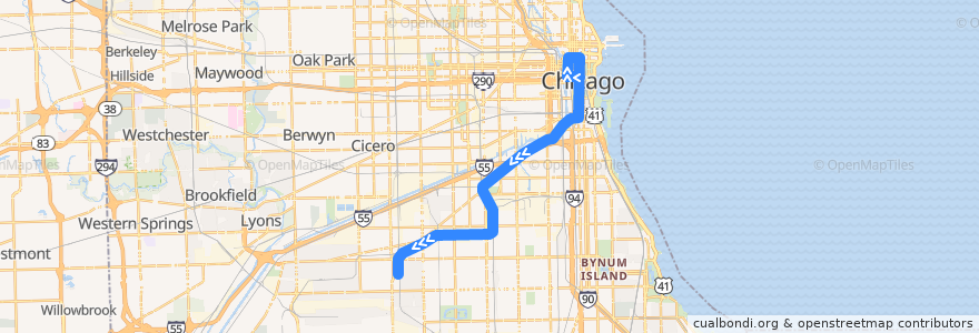 Mapa del recorrido Orange Line to Midway de la línea  en Chicago.