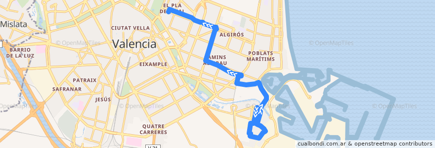 Mapa del recorrido Bus 30: Natzaret => Hospital Clínic de la línea  en Comarca de Valencia.