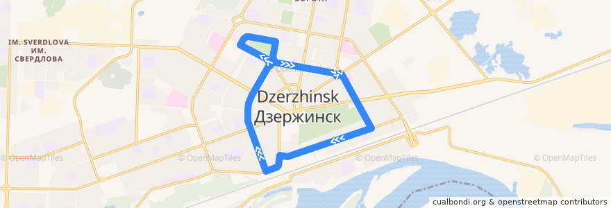 Mapa del recorrido Троллейбус №2а (Городское кольцо (пл. Маяковского, ул. Октябрьская, ул. Грибоедова, пл. Маяковского)) de la línea  en городской округ Дзержинск.