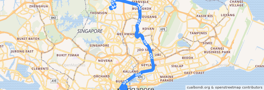 Mapa del recorrido Svc 70M (Yio Chu Kang Interchange => Yio Chu Kang Interchange) de la línea  en シンガポール.