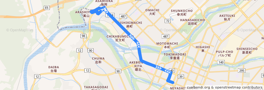 Mapa del recorrido [3]1条8丁目・近文線 de la línea  en 上川総合振興局.