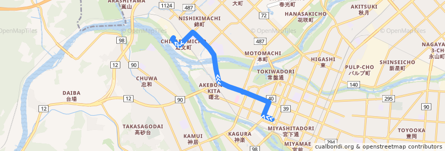 Mapa del recorrido [31]運転免許試験場線 de la línea  en 旭川市.