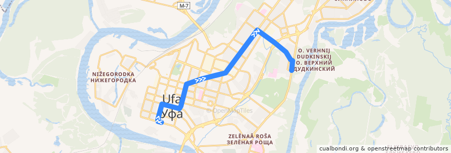 Mapa del recorrido Троллейбус № 7: Башдрамтеатр => Трамплин de la línea  en городской округ Уфа.