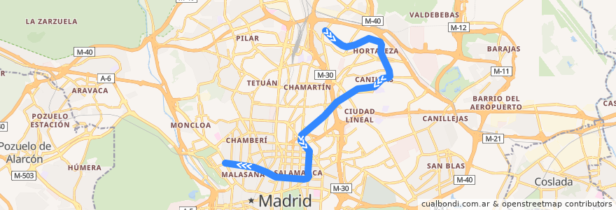 Mapa del recorrido Línea 4: Pinar de Chamartín-Argüelles de la línea  en Madrid.