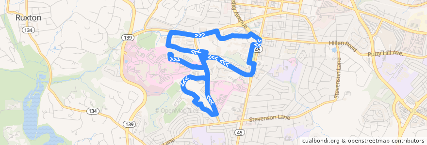 Mapa del recorrido Gold Route de la línea  en Baltimore County.