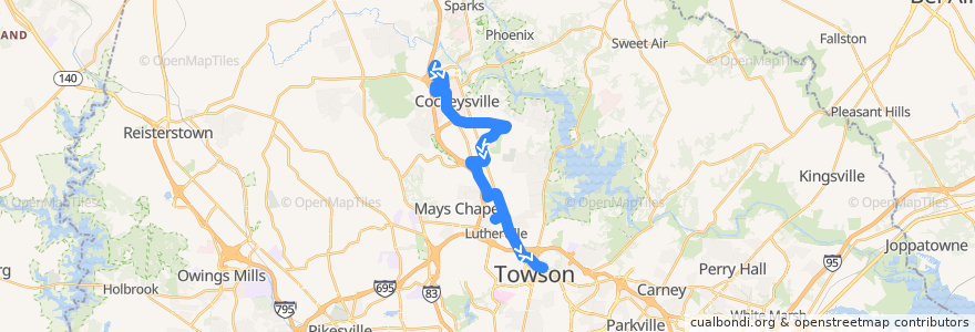 Mapa del recorrido LocalLink 93: Towson de la línea  en Baltimore County.