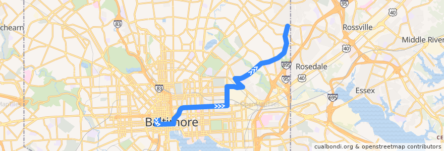 Mapa del recorrido Express Bus 105: Cedonia de la línea  en Baltimore.
