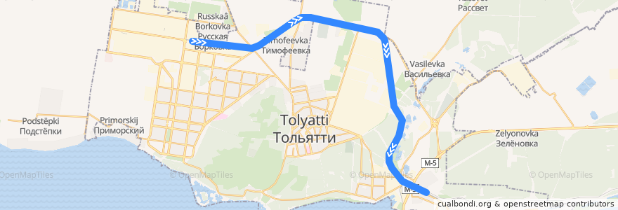 Mapa del recorrido Тольятти - Жигулёвское море de la línea  en Tolyatti.