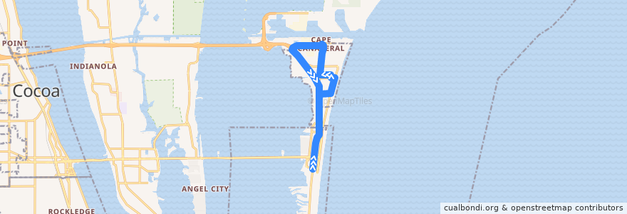 Mapa del recorrido SCAT route 9 (Cape Canaveral Loop) de la línea  en شهرستان بروارد، فلوریدا.