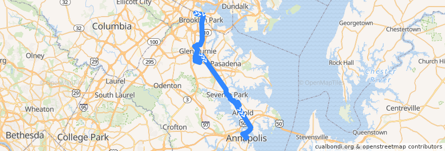 Mapa del recorrido LocalLink 70: Annapolis de la línea  en Anne Arundel County.