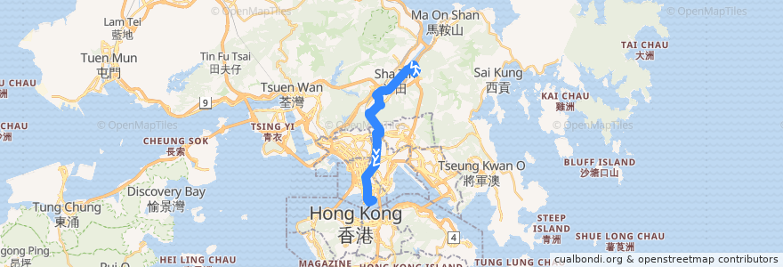 Mapa del recorrido Bus 281B (Shek Mun Estate - Tsim Sha Tsui East (Mody Road)) de la línea  en هنگ‌کنگ.